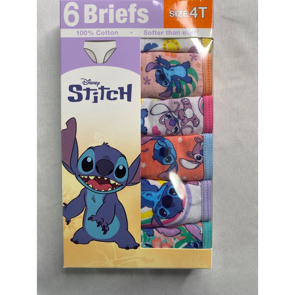 Disney Stitch‎ Girls Briefs 6 Pack 100% Cotton Underwear Size 4T Multi Color New